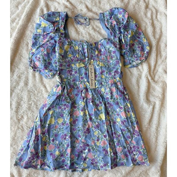 For Love & Lemons NWT Charlene Periwinkle Floral Mini Dress sz XS - Picture 11 of 14